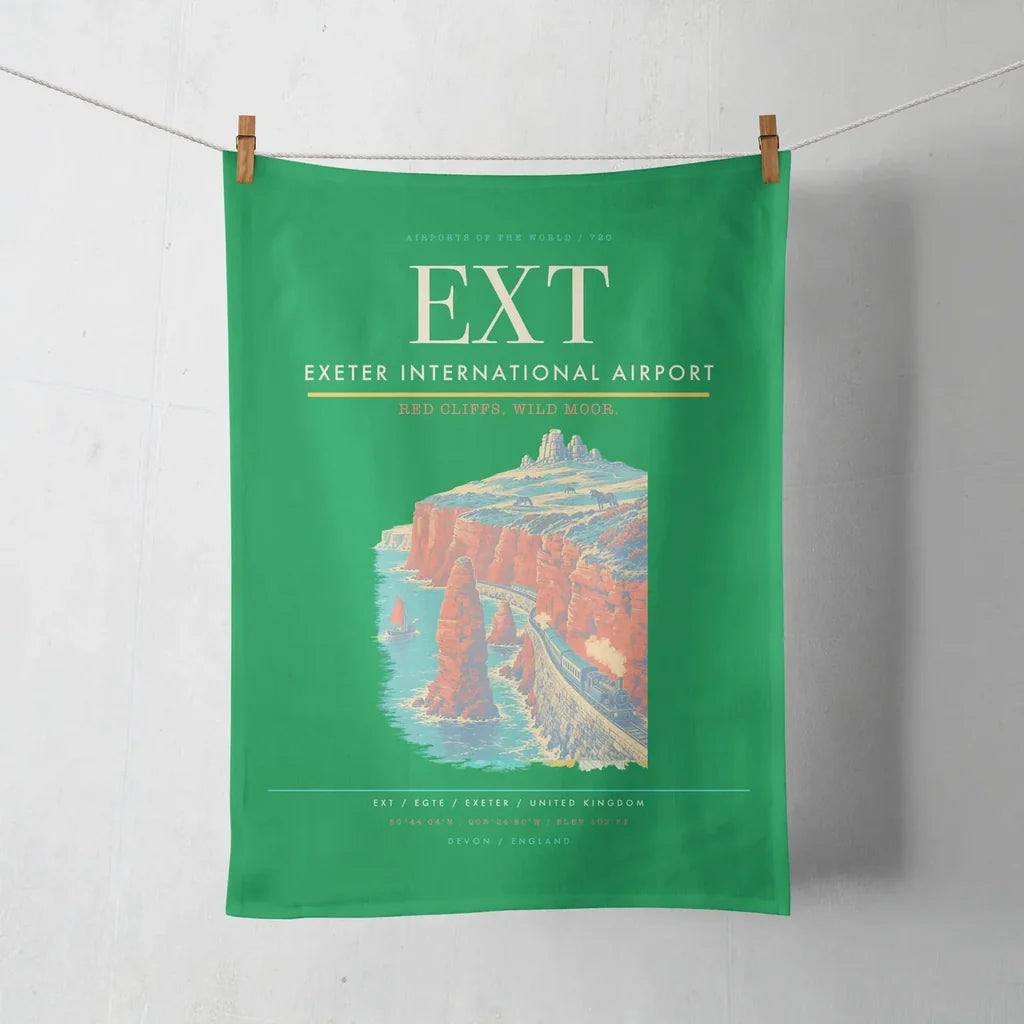 Exeter International Airport (EXT) design on green towel