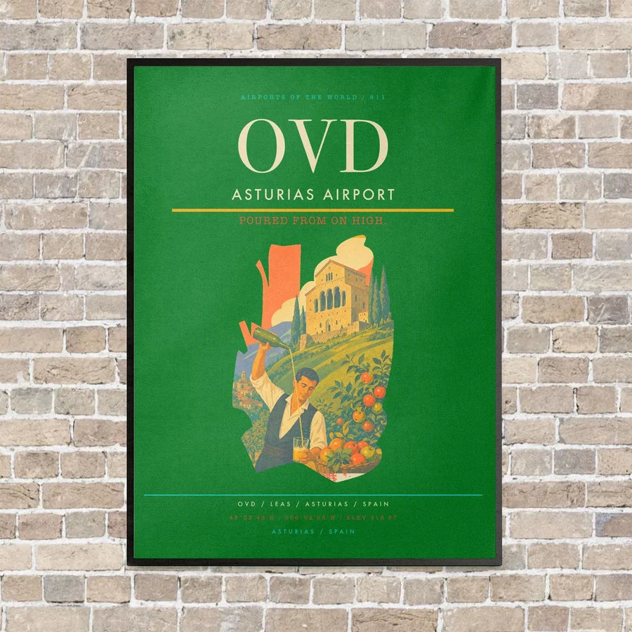 Asturias Airport OVD vertical canvas print - framed - green background
