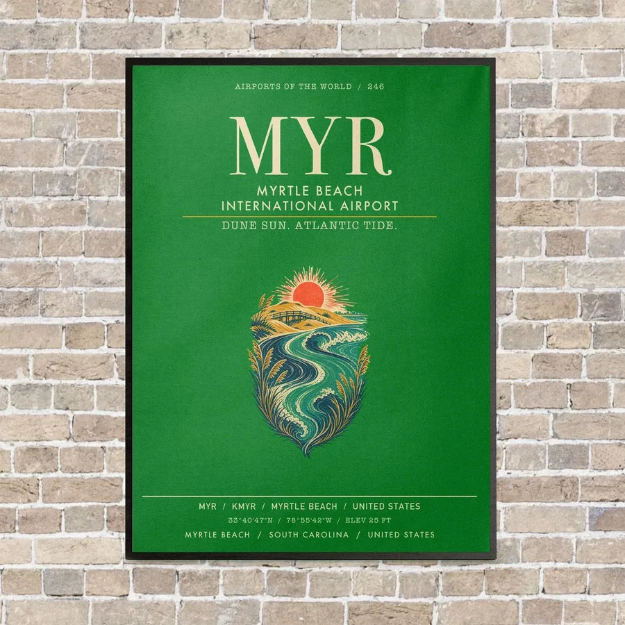 Myrtle Beach International Airport MYR vertical canvas print - framed - green background