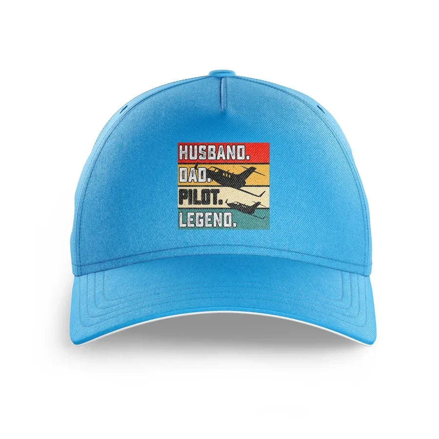 Husband & Dad & Pilot & Legend printed hat - light blue