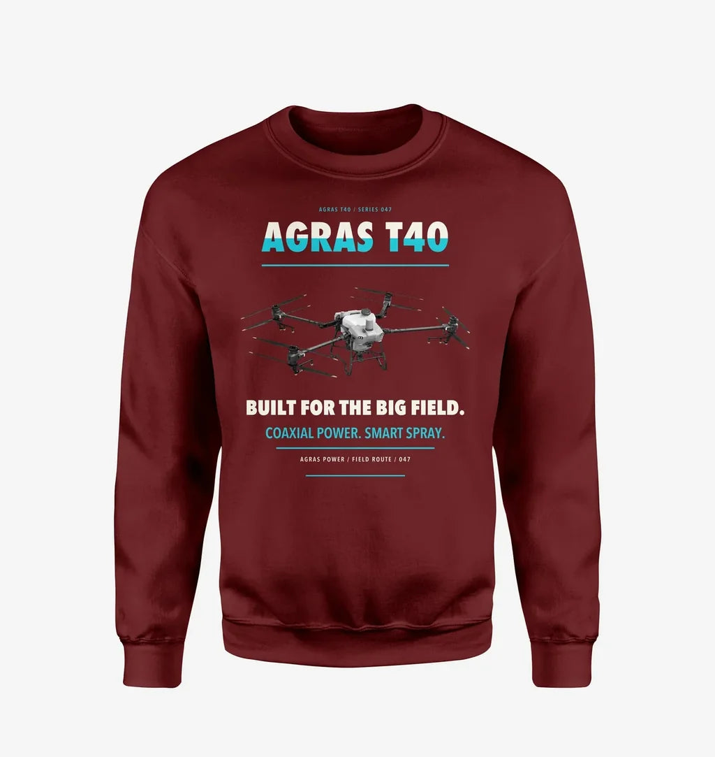 DJI Agras T40 design on wine red sweatshirt