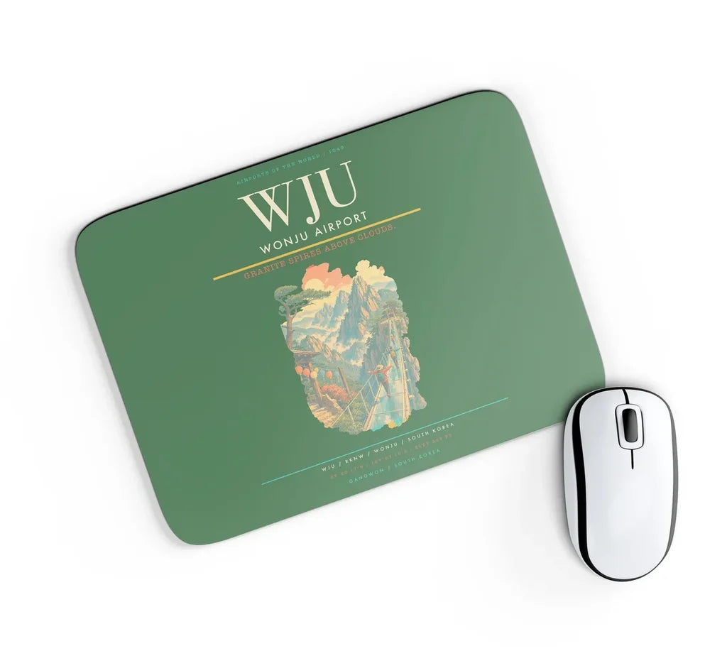 Wonju Airport (WJU) design on green rectangle mouse pad