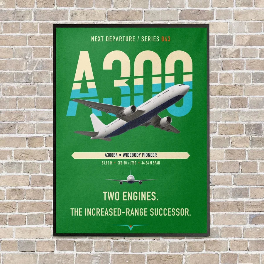 Airbus A300B4 vertical canvas print - framed - green background