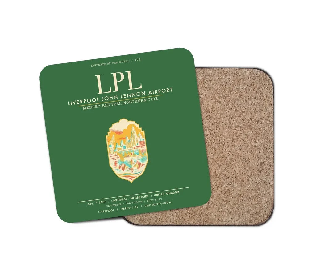 Liverpool John Lennon Airport (LPL) design on green 1 piece coaster
