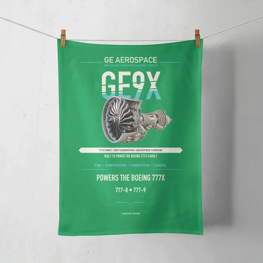 GE9X design on green towel