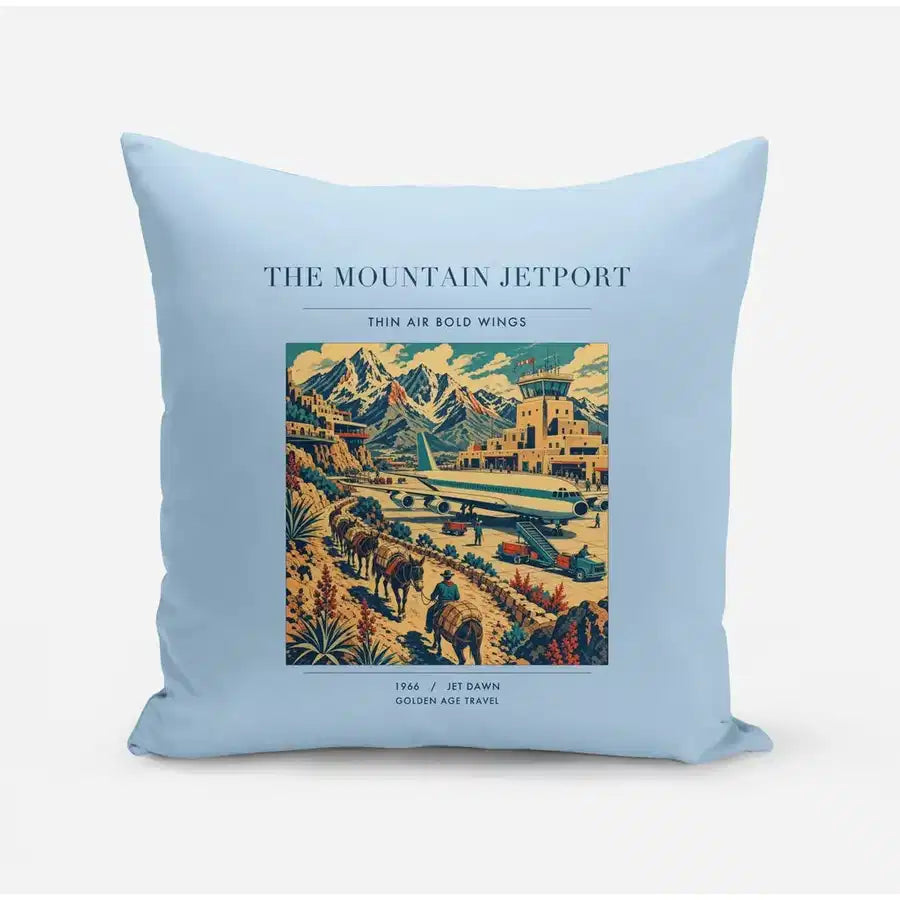 VINTAGE G4123 - The Mountain Jetport - Designed Pillows design on lightblue