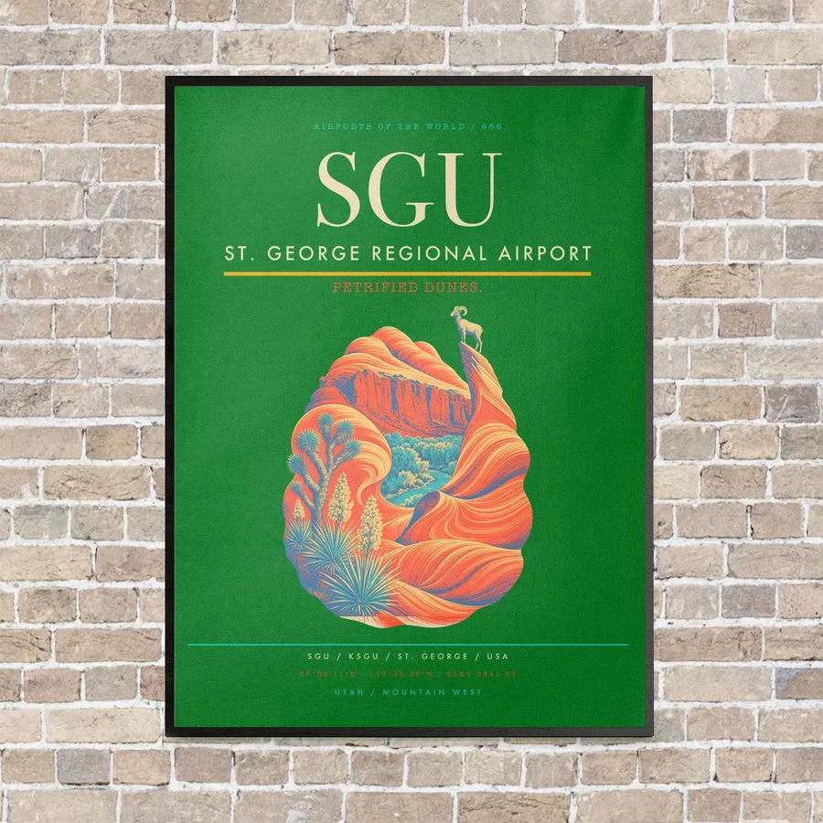 St. George Regional Airport SGU vertical canvas print - framed - green background