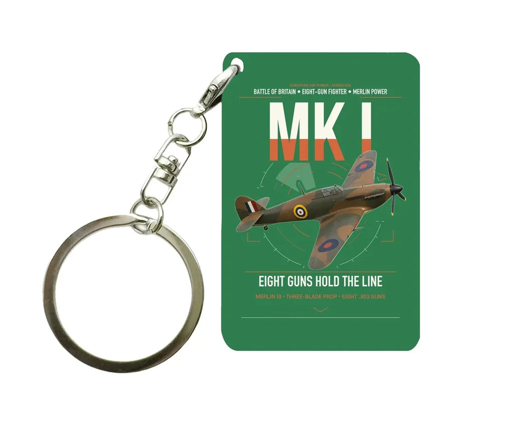 Hawker Hurricane Mk I design on green designed key chain, double-side print