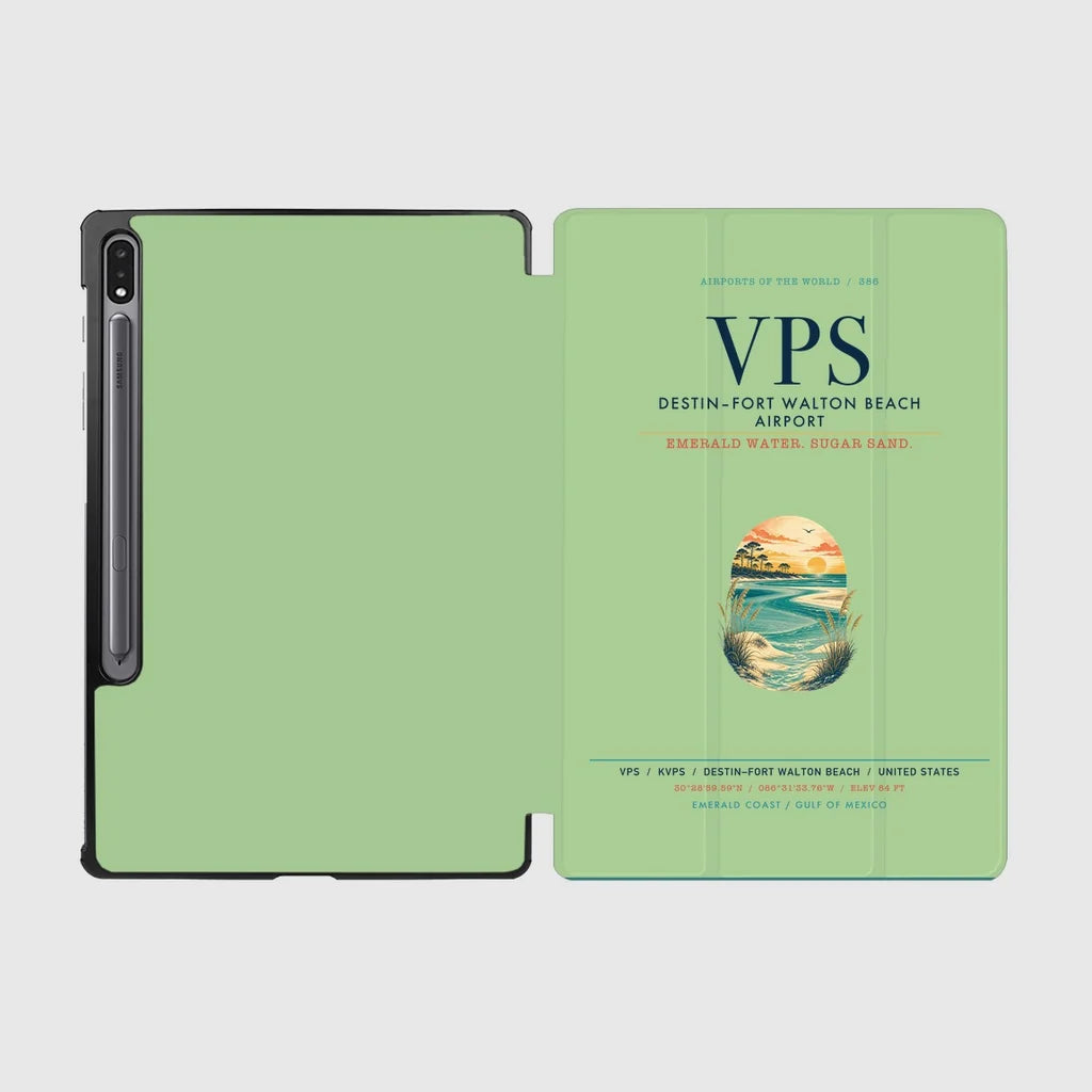 Destin Fort Walton Beach Airport (VPS) design on light green samsung tablet tablet case