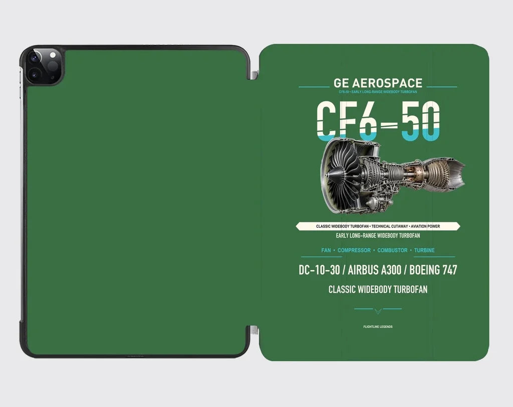 CF6-50 design on green ipad tablet case