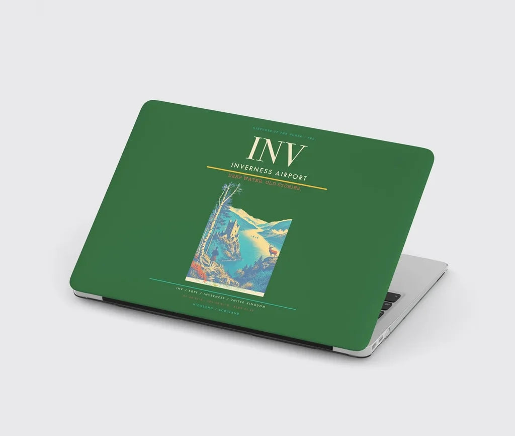 Inverness Airport (INV) design on green MacBook case