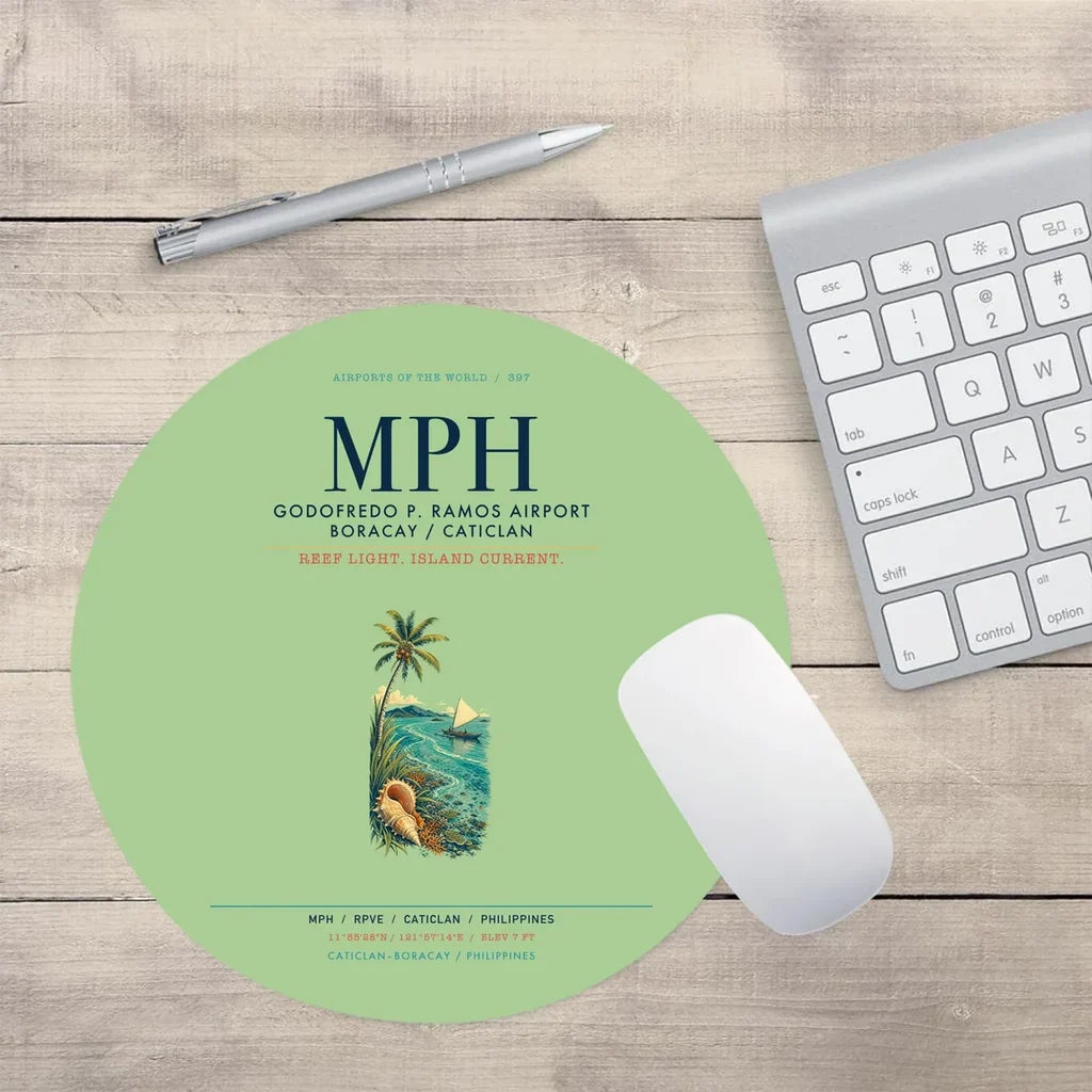 Godofredo P. Ramos Airport Boracay Caticlan (MPH) design on light green round mouse pad