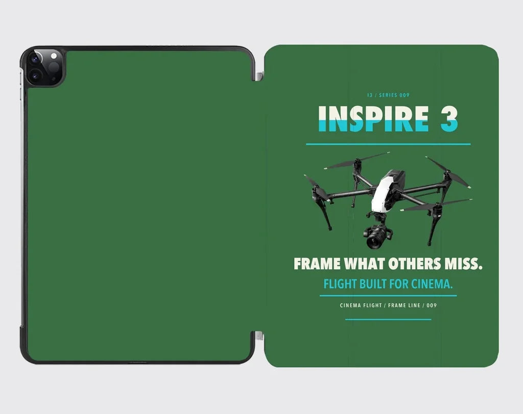 DJI Inspire 3 design on green ipad tablet case
