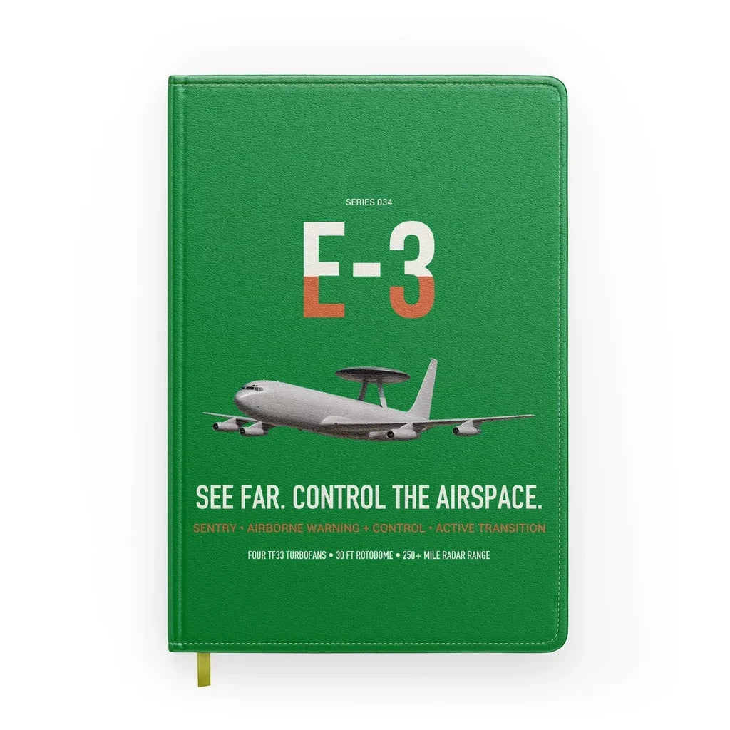E-3 Sentry AWACS design on green notebook