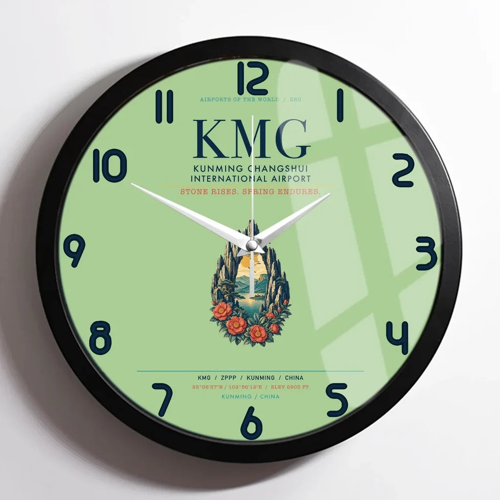 Kunming Changshui International Airport (KMG) design on light green framed wall clock