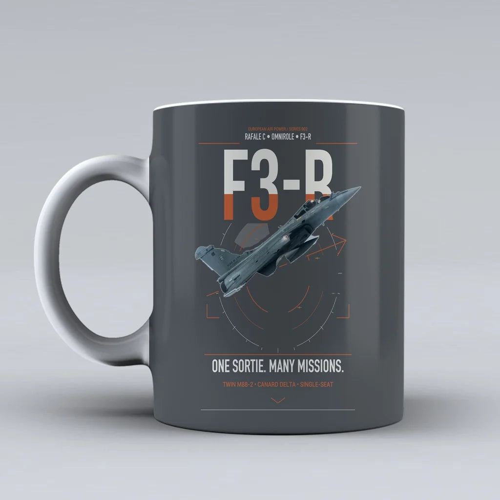 Dassault Rafale C — F3-R standard design on gray ceramic mug, double-side print