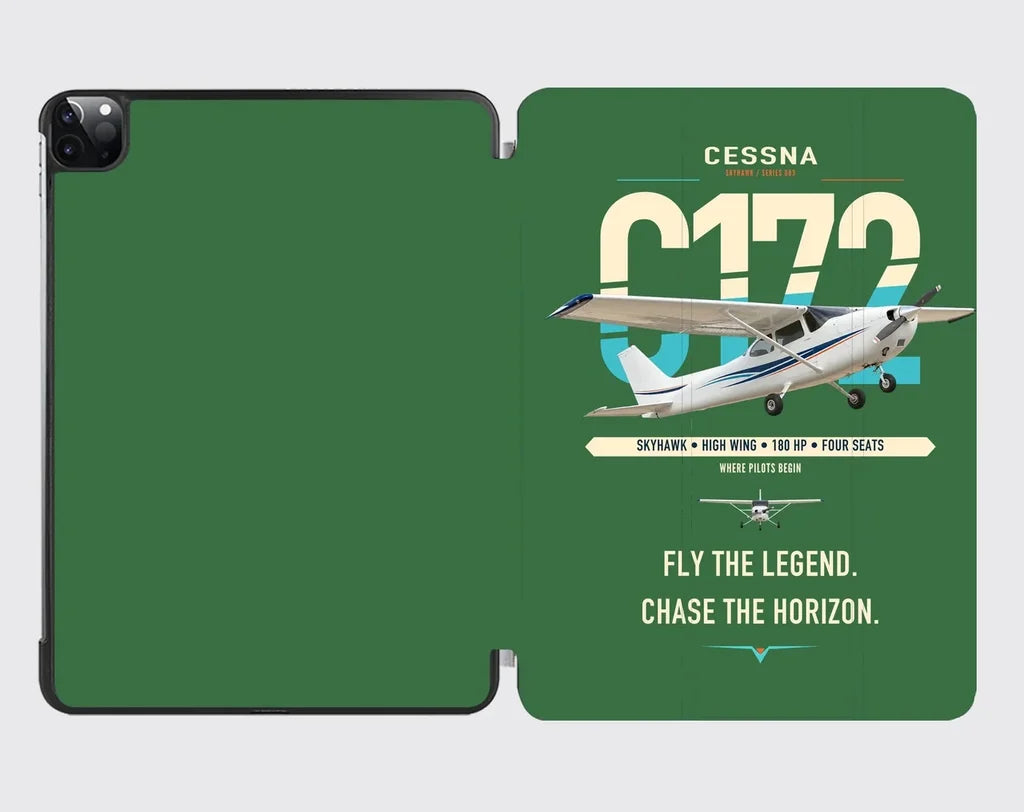 Cessna 172 Skyhawk design on green ipad tablet case