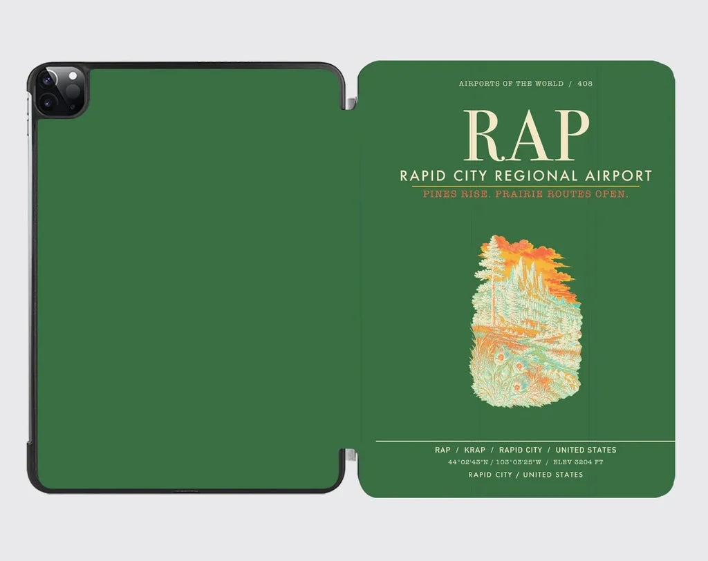 Rapid City Regional Airport (RAP) design on green ipad tablet case