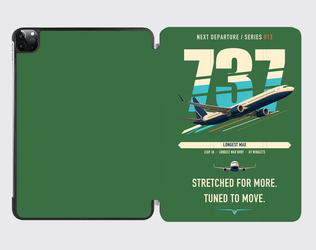 Boeing 737 MAX 10 design on green ipad tablet case