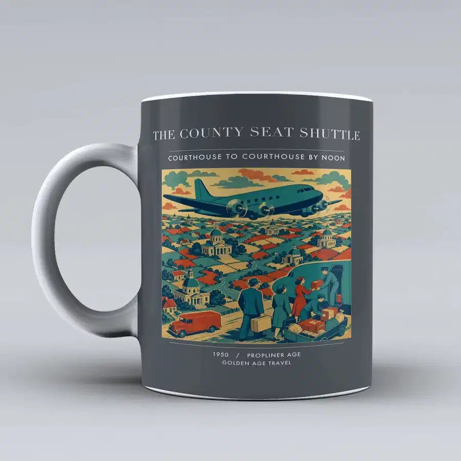 VINTAGE G4388 - The County Seat Shuttle - Ceramic Mug design on gray
