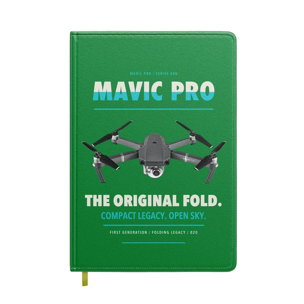 DJI Mavic Pro design on green notebook