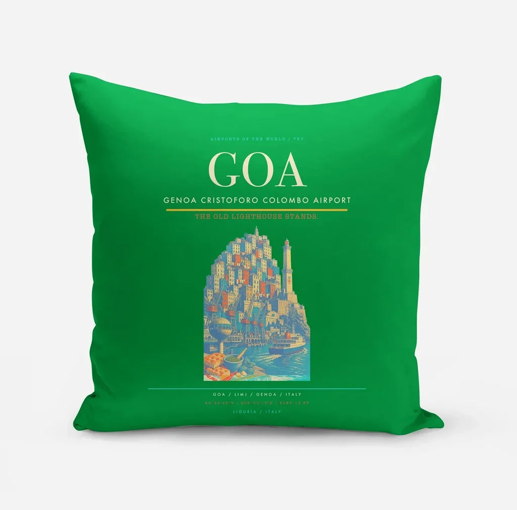 Genoa Cristoforo Colombo Airport (GOA) design on green pillow