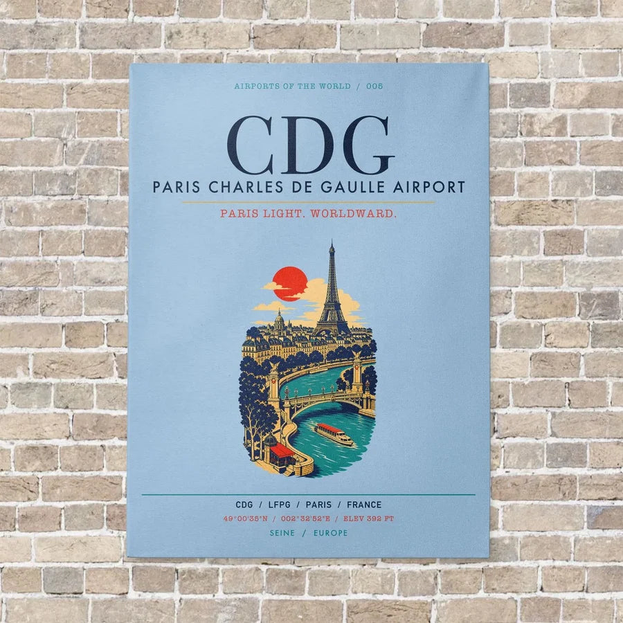 Paris Charles de Gaulle Airport CDG vertical canvas print - no frame - light blue background