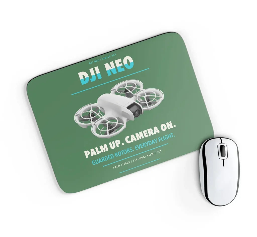DJI Neo design on green rectangle mouse pad