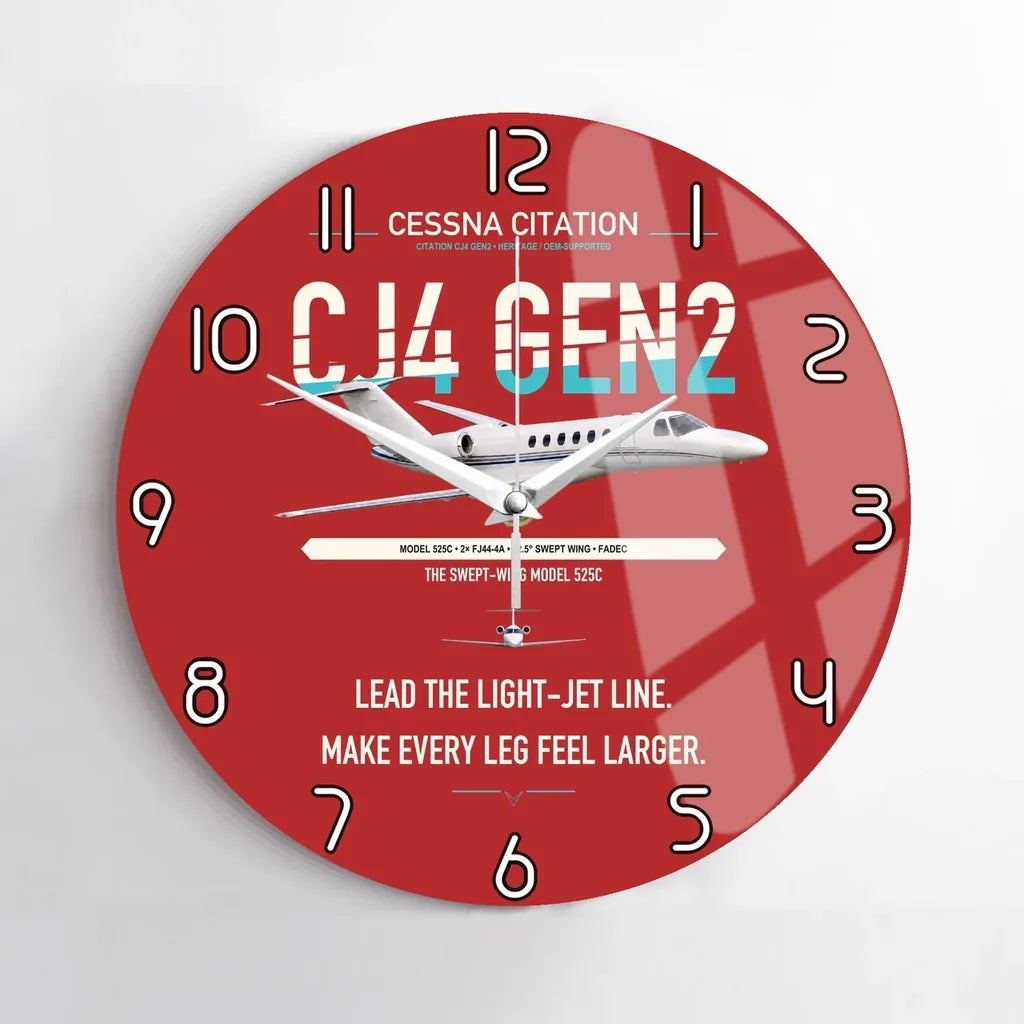 Cessna Citation CJ4 Gen2 design on red no frame wall clock