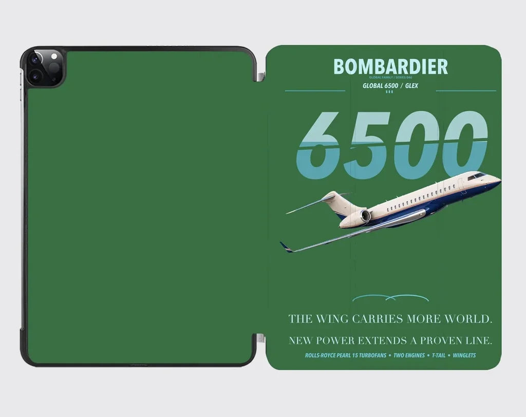 Bombardier Global 6500 design on green ipad tablet case