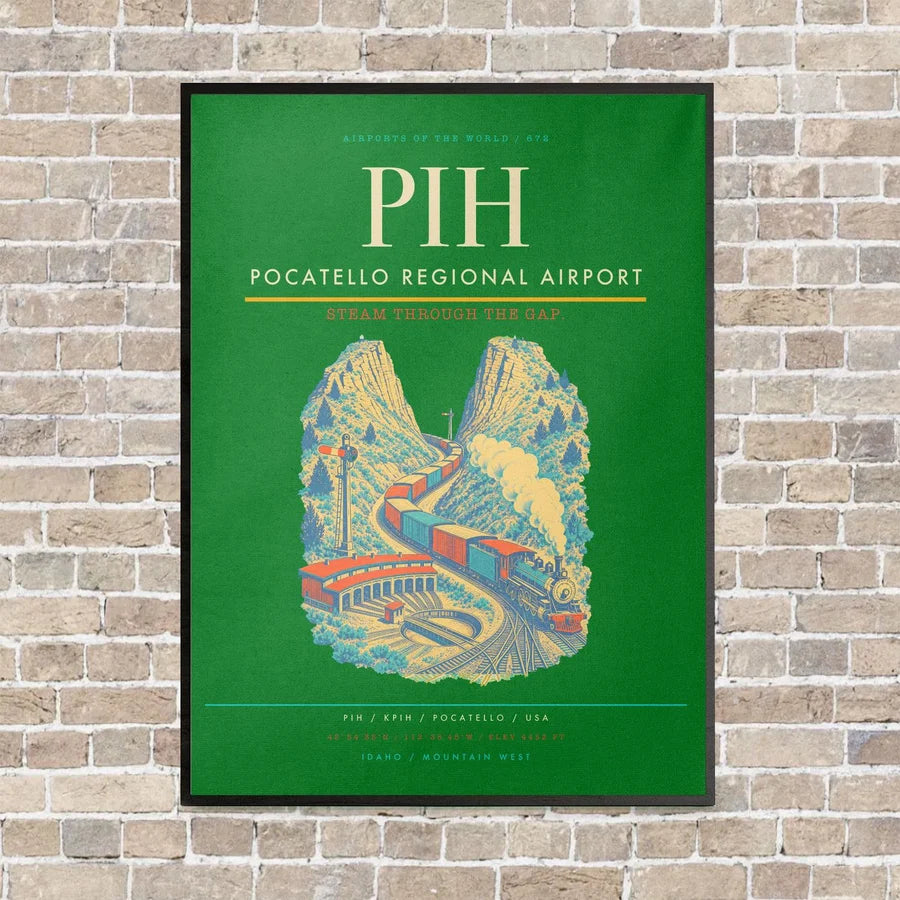Pocatello Regional Airport PIH vertical canvas print - framed - green background