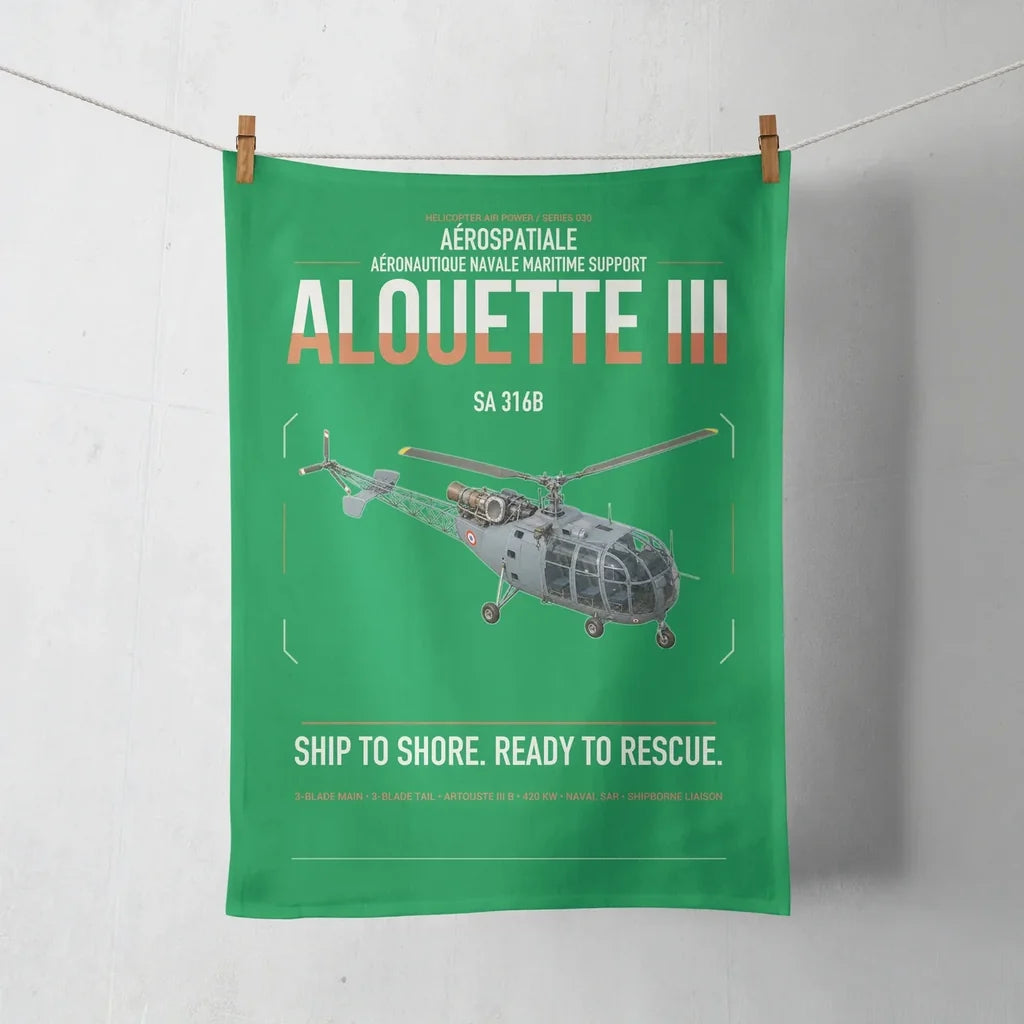 Aérospatiale SA 316B Alouette III design on green towel