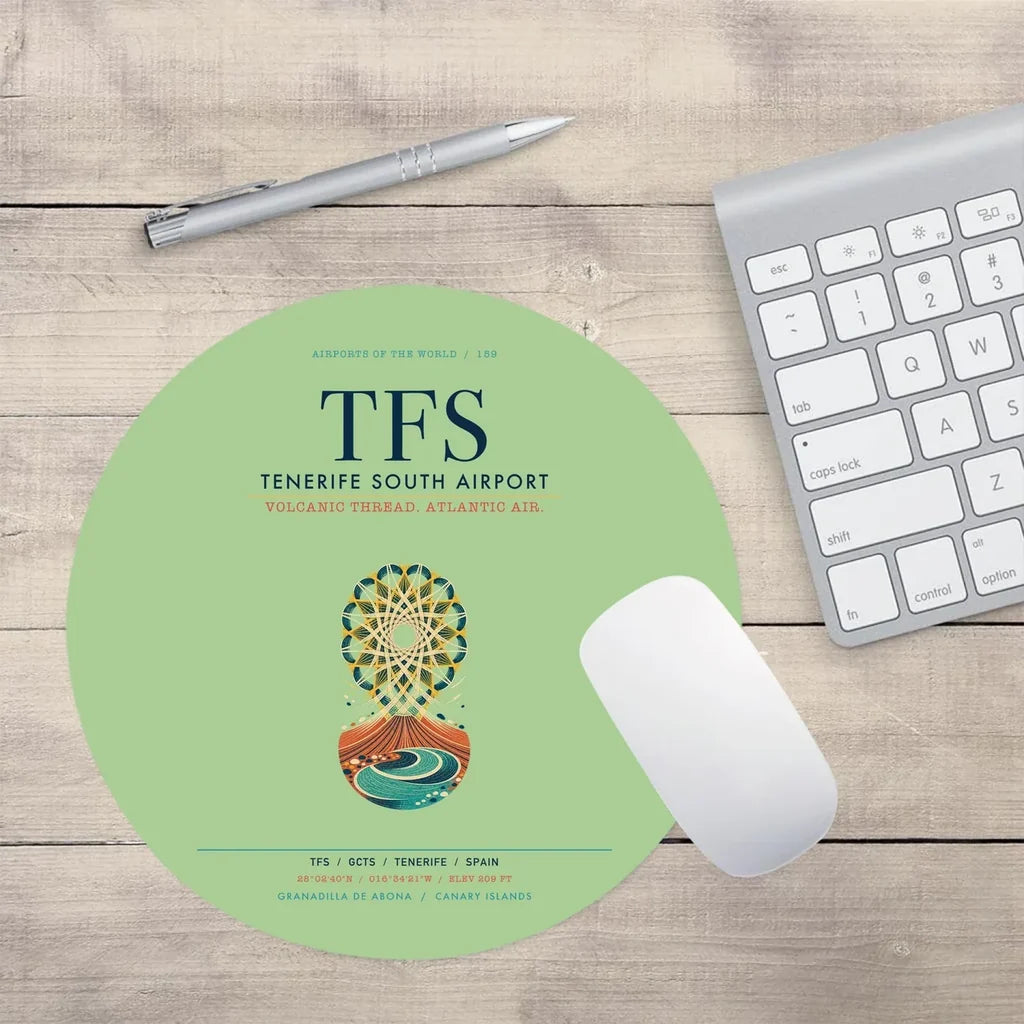 Tenerife South Airport (TFS) design on light green round mouse pad