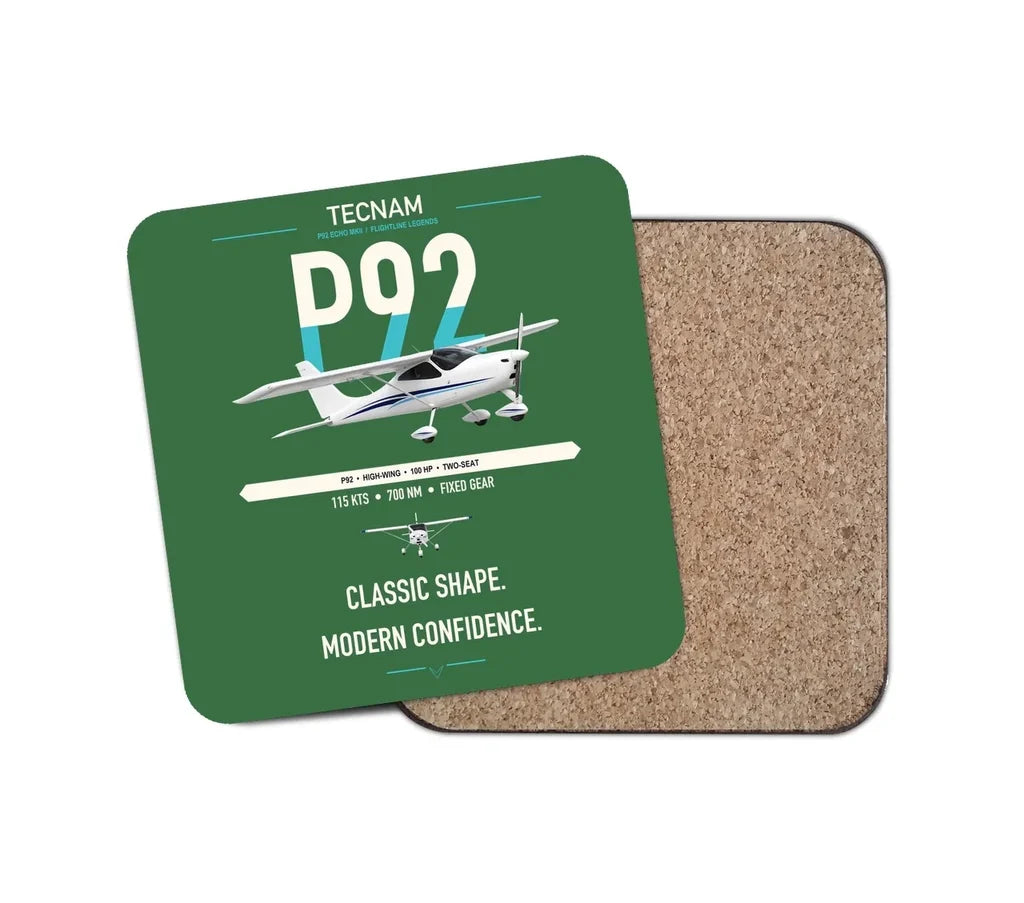Tecnam P92 Echo MkII design on green 1 piece coaster