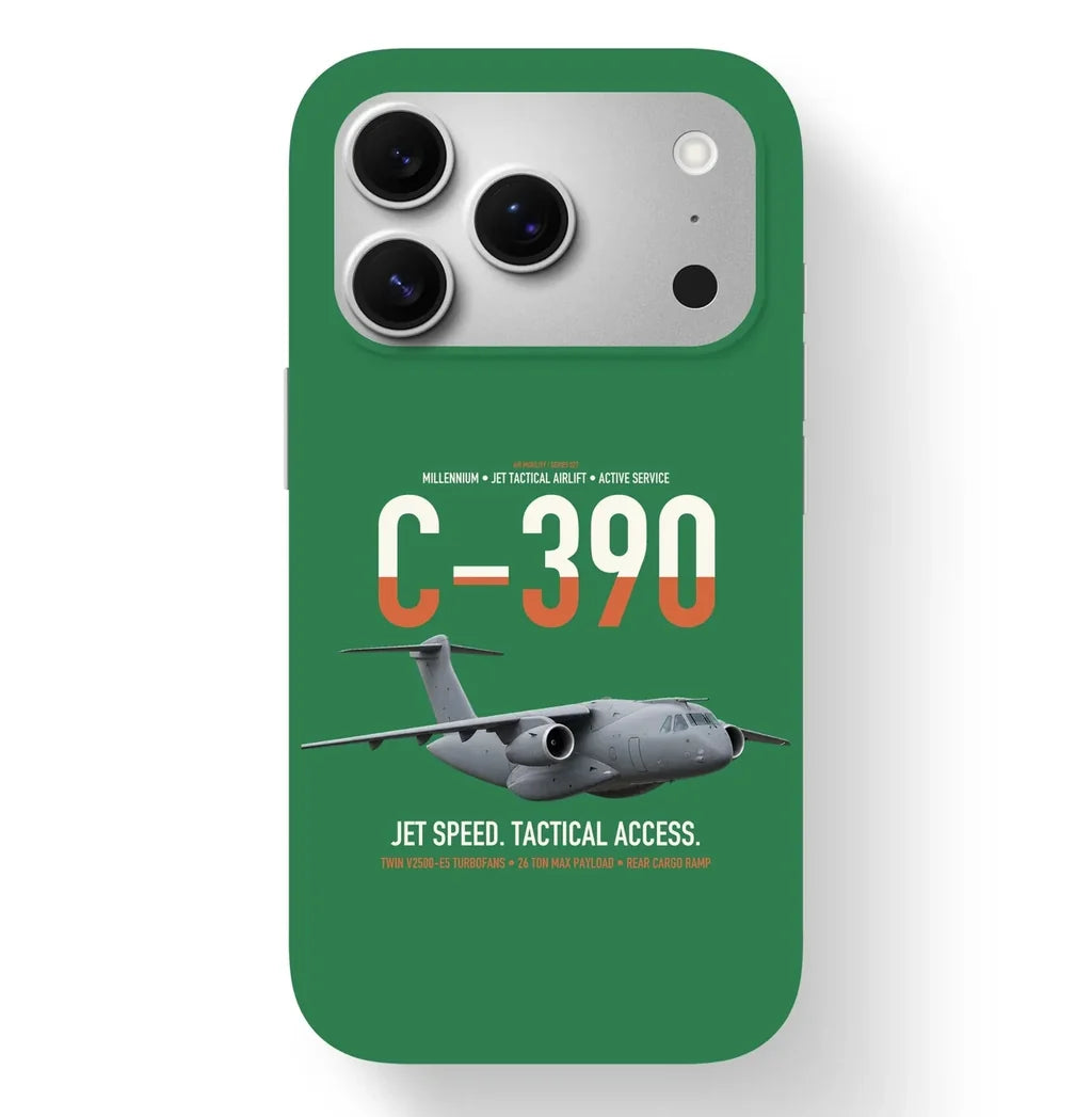 C-390 Millennium design on green magsafe iphone case, for iPhone 17 Pro