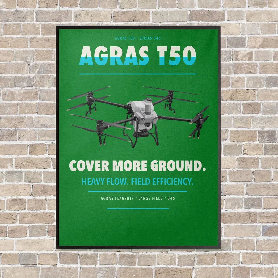 DJI Agras T50 vertical canvas print - framed - green background