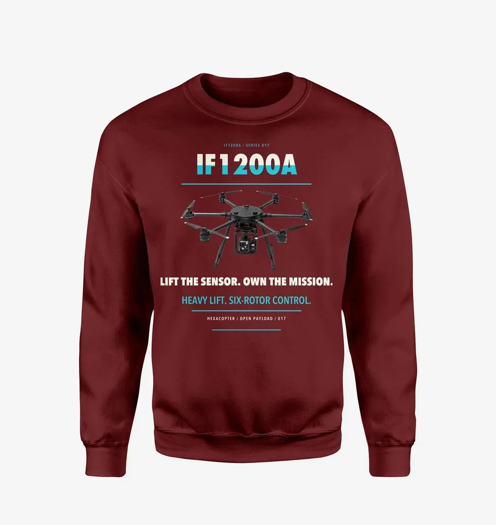Inspired Flight IF1200A design on wine red sweatshirt