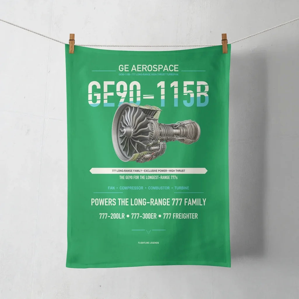 GE90-115B design on green towel