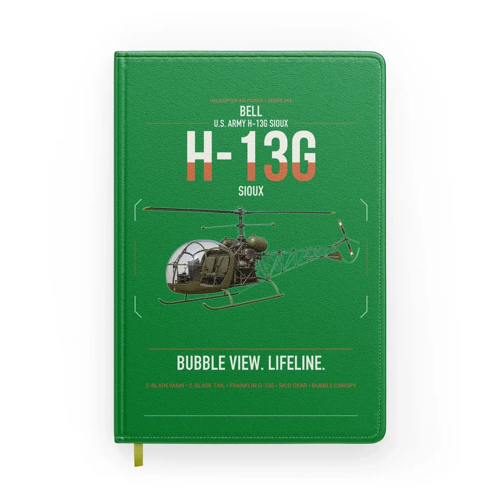 Bell H-13G Sioux design on green notebook