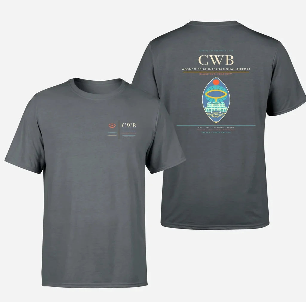 Afonso Pena International Airport (CWB) design printed on gray double-side t-shirt