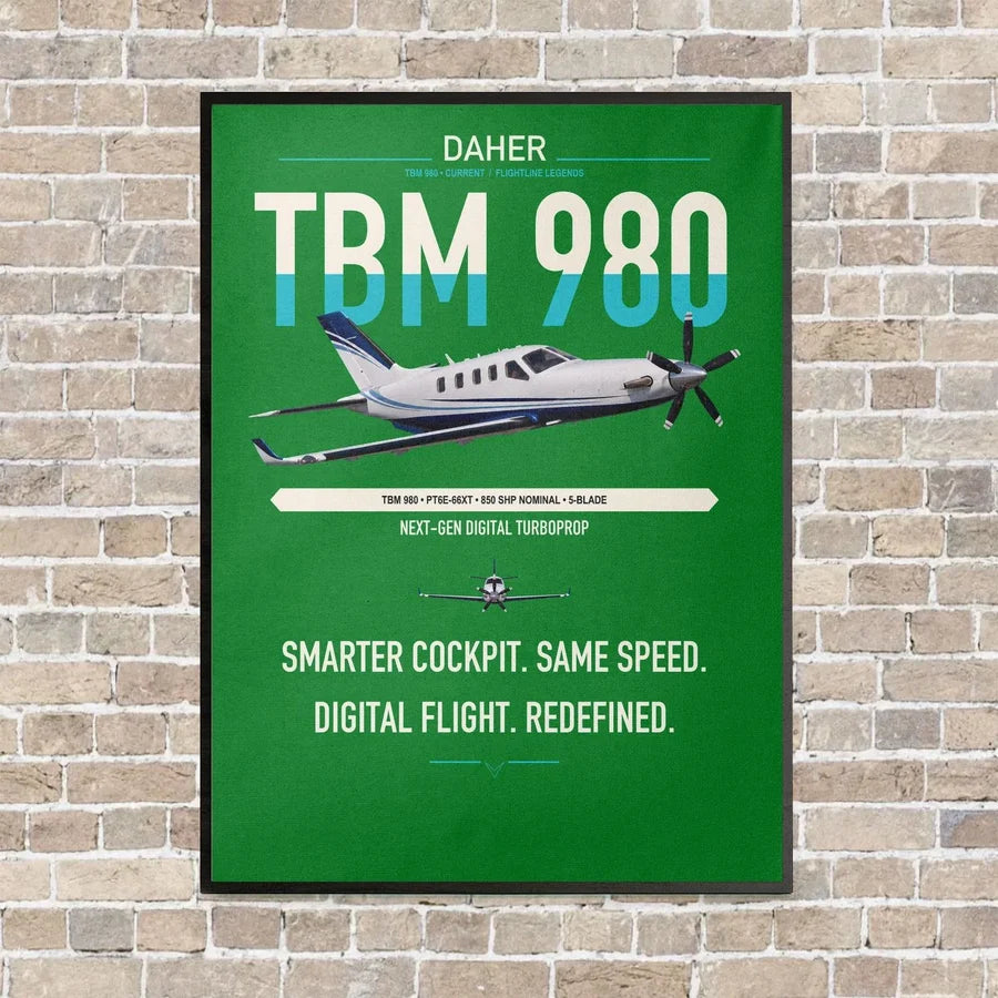 Daher TBM 980 vertical canvas print - framed - green background