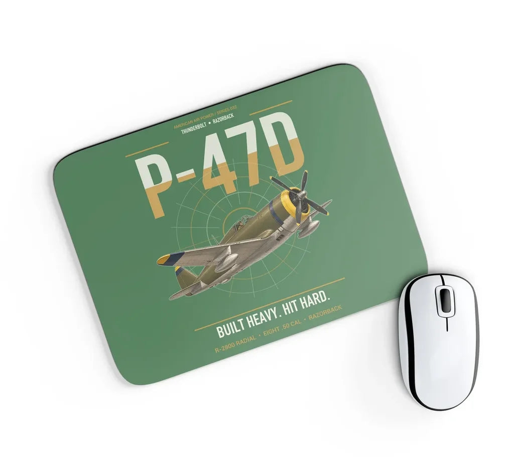 P-47D Thunderbolt Razorback design on green rectangle mouse pad