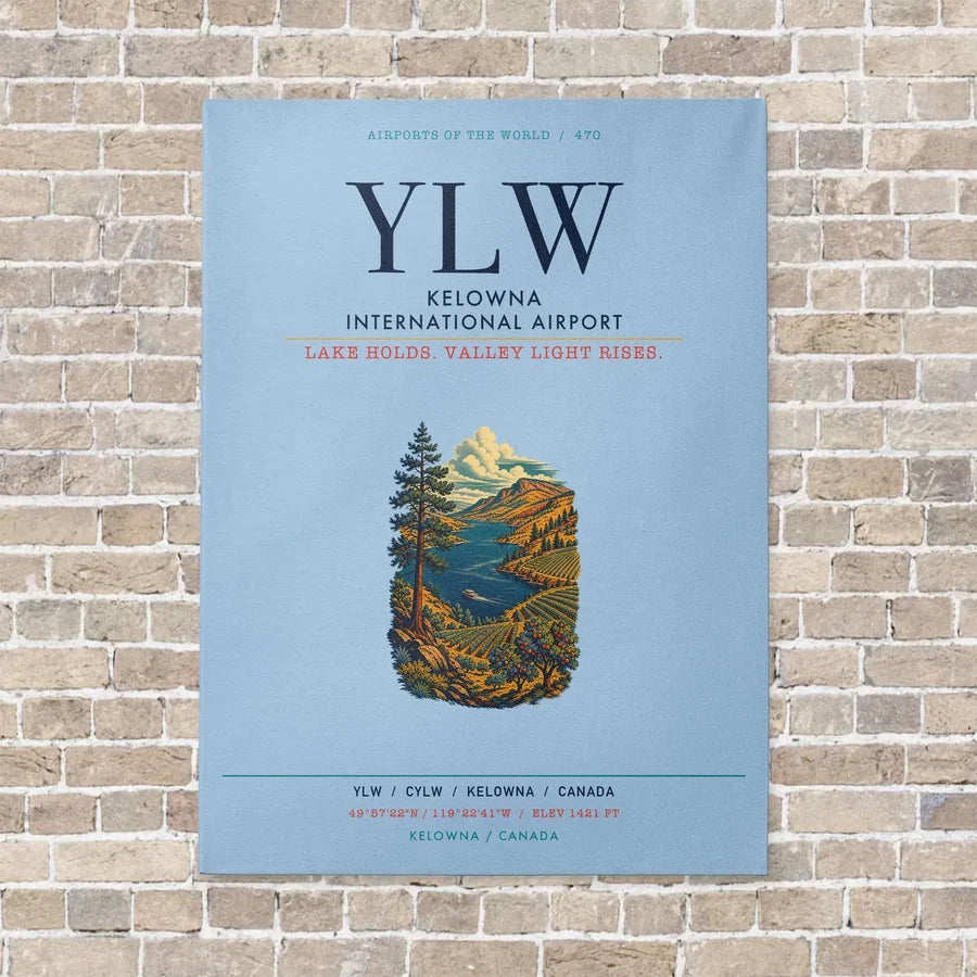 Kelowna International Airport YLW vertical canvas print - no frame - light blue background