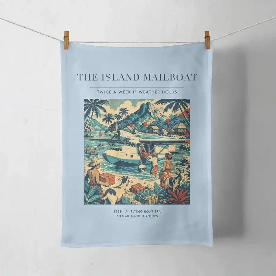 VINTAGE G4065 - The Island Mailboat - Designed Towels design on lightblue