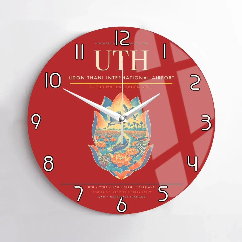Udon Thani International Airport (UTH) design on red no frame wall clock