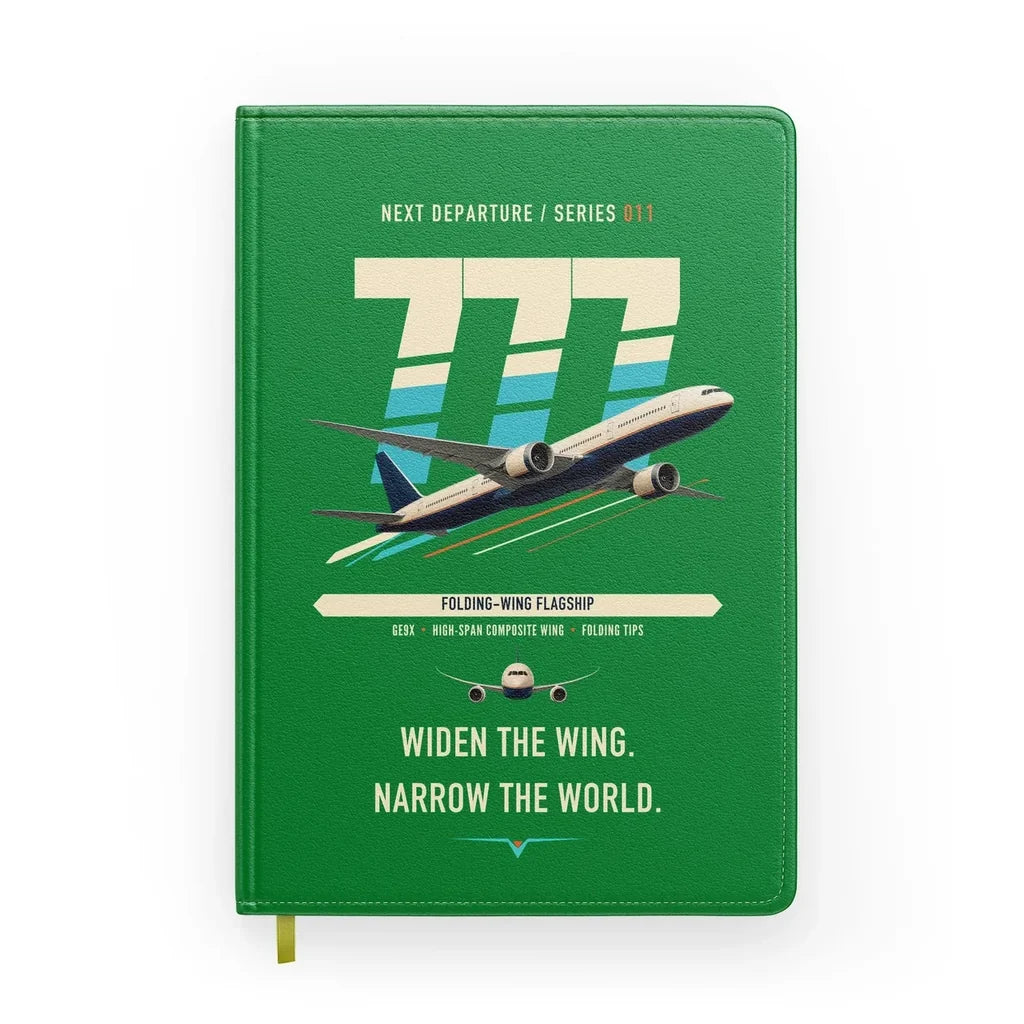 Boeing 777-9 design on green notebook