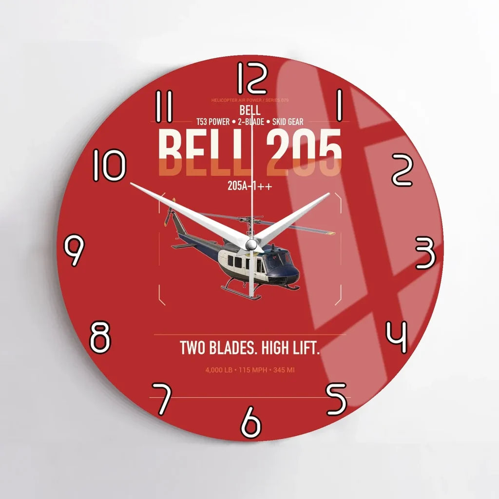 Bell 205A-1++ design on red no frame wall clock