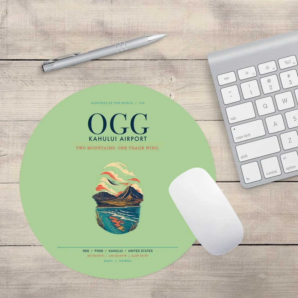 Kahului Airport (OGG) design on light green round mouse pad