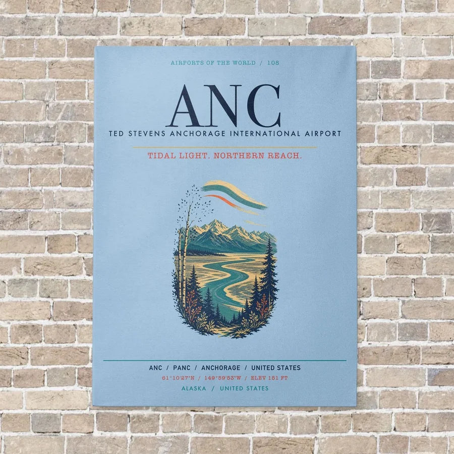 Ted Stevens Anchorage International Airport ANC vertical canvas print - no frame - light blue background