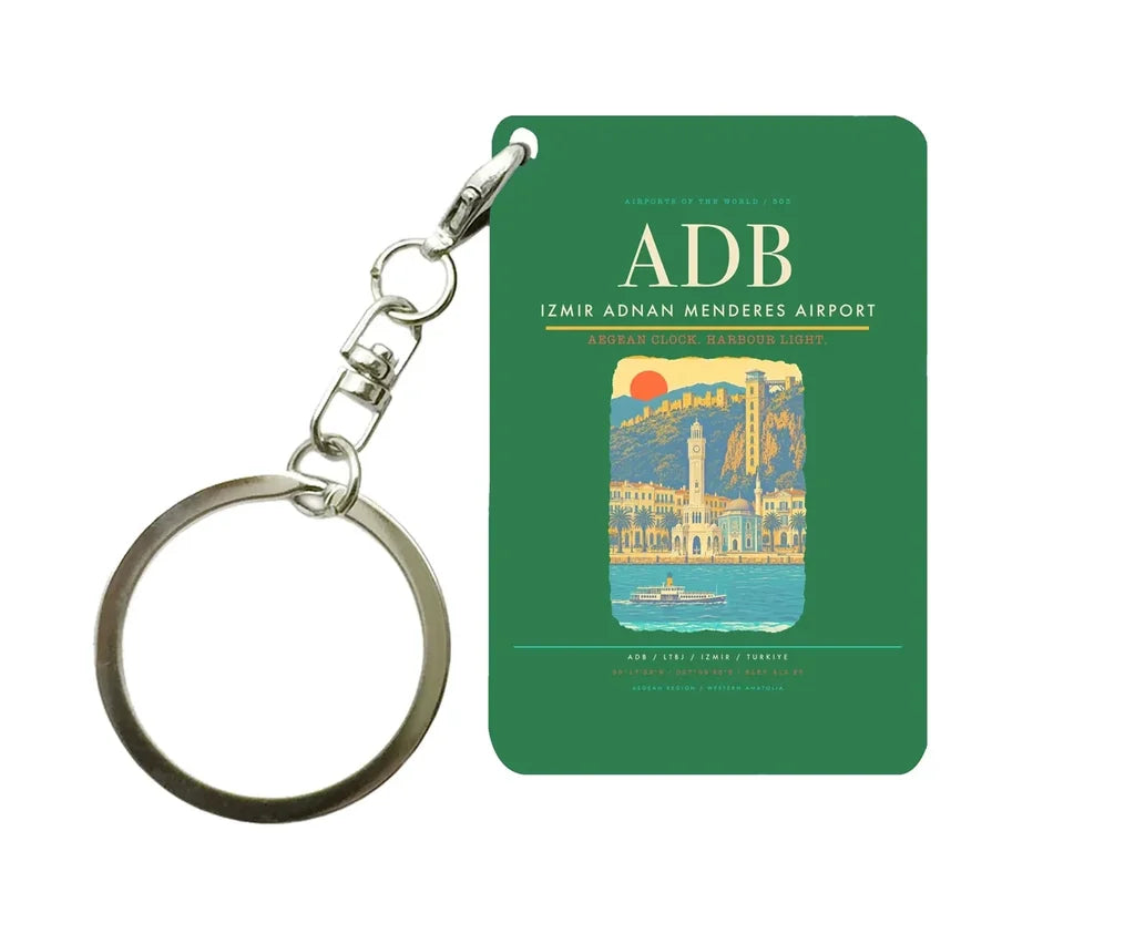 Izmir Adnan Menderes Airport ADB Key Chain design on green key chain